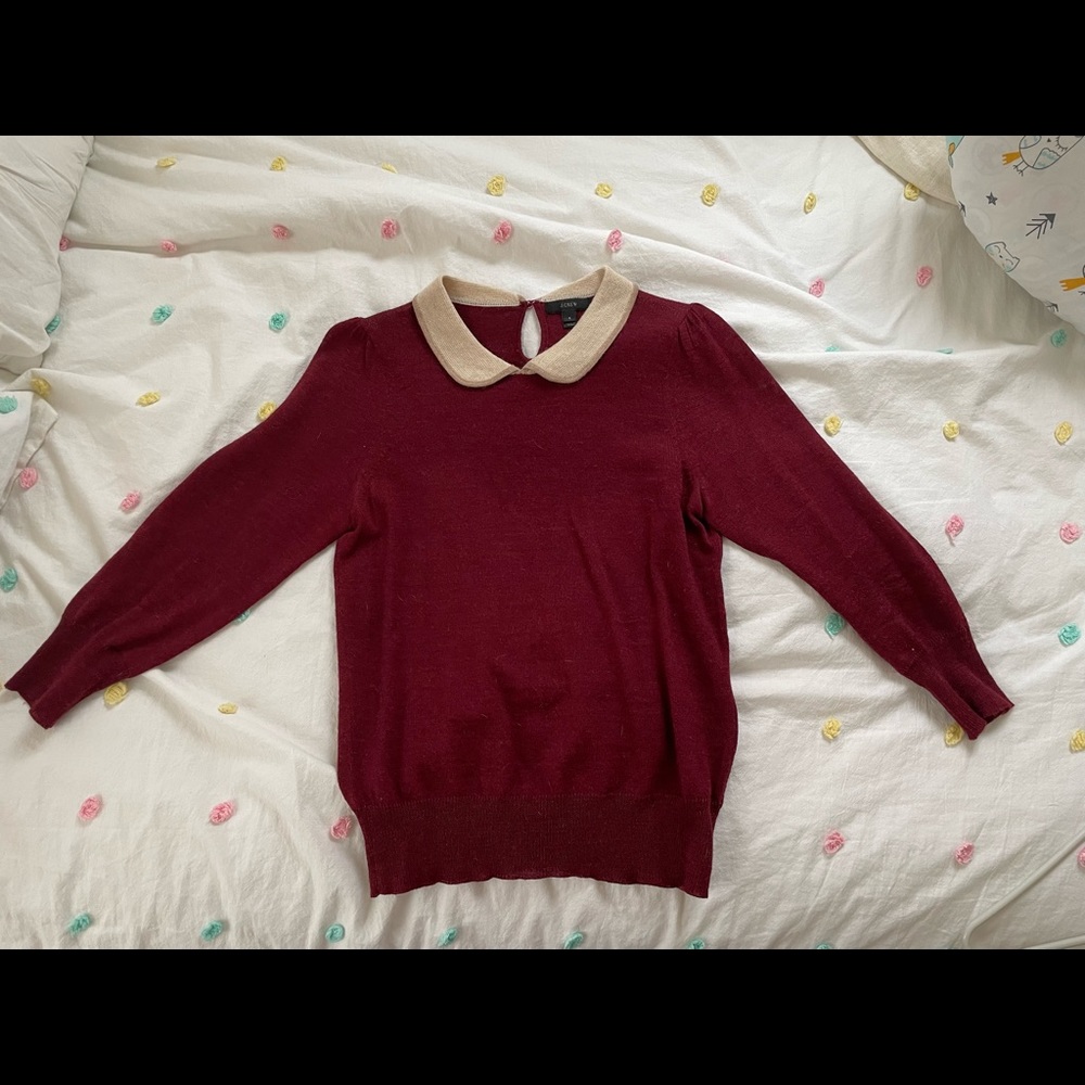 J. Crew Maroon and Cream Sweater with Peter Pan Collar